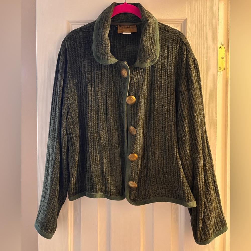 Saddle Ridge Vintage Metal Buttons Olive Green Textured Jacket